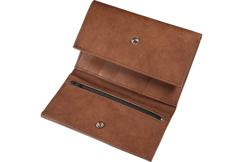 Taos Brown MEGA Trifold Leather Wallet With Zipper Compartment (Large Capacity 7" x 4-5/8")