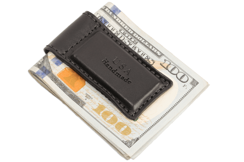 Black Premium Leather Men's Magnetic Money Clip (Holds 30 Folded Bills)