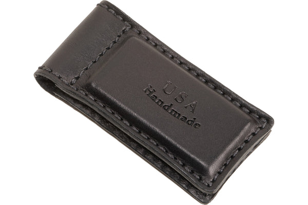 Black Premium Leather Men's Magnetic Money Clip (Holds 30 Folded Bills)