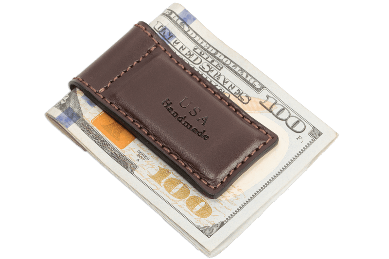 Brown Premium Leather Men's Magnetic Money Clip (Holds 30 Folded Bills)