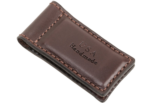 Brown Premium Leather Men's Magnetic Money Clip (Holds 30 Folded Bills)