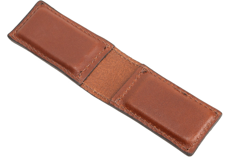 Medium Brown Premium Leather Men's Magnetic Money Clip (Holds 30 Folded Bills)