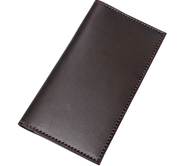 Brown Premium Leather Long Bifold Wallet With ID Window (AKA Checkbook Wallet)