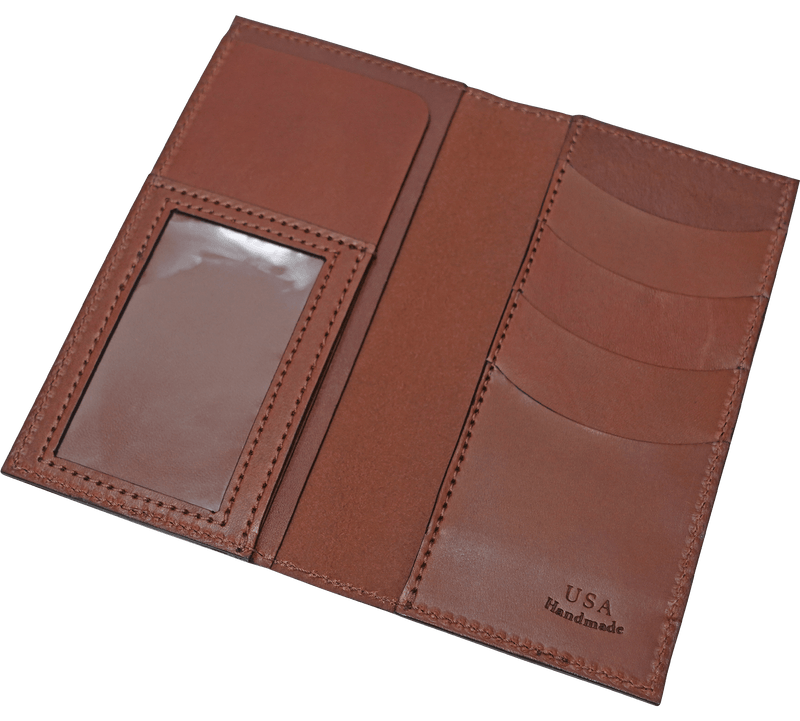 Medium Brown Premium Leather Long Bifold Wallet With ID Window (AKA Checkbook Wallet)