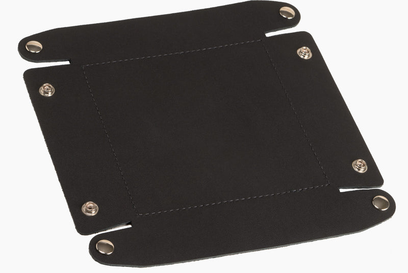 Black Leather Travel Valet Storage Tray Folds Flat - AmishMadeBelts.com