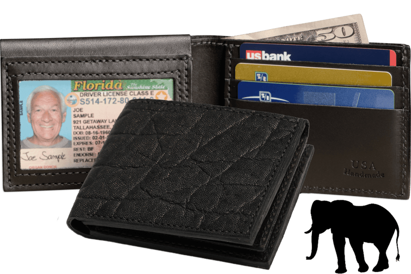 Black Elephant Luxury Designer Exotic Bifold Wallet With Flip Up ID Window - AmishMadeBelts.com