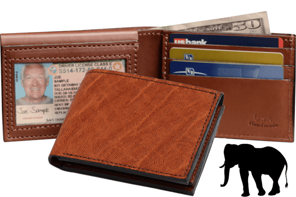 Caramel Brown Elephant Luxury Designer Exotic Bifold Wallet With Flip Up ID Window - AmishMadeBelts.com