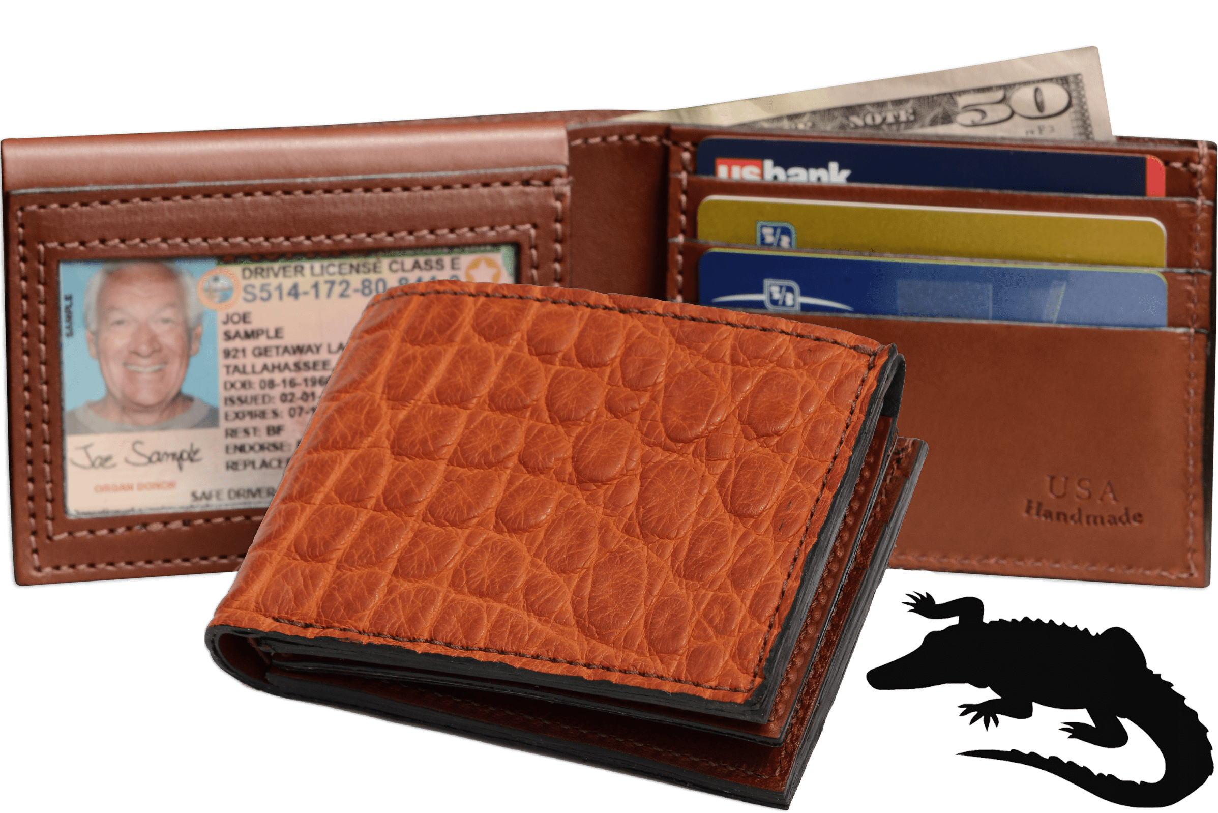 Cognac Alligator Luxury Designer Exotic Bifold Wallet With Flip Up ID ...