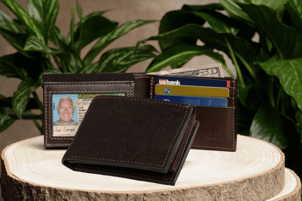 Dark Brown Elephant Luxury Designer Exotic Bifold Wallet With Flip Up ID Window - AmishMadeBelts.com