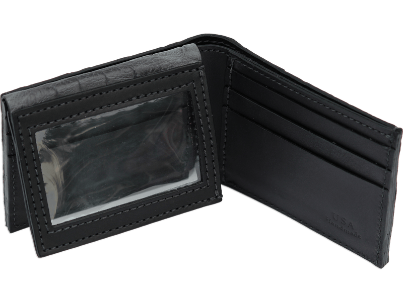 Gray Alligator Luxury Designer Exotic Bifold Wallet With Flip Up ID Window - AmishMadeBelts.com