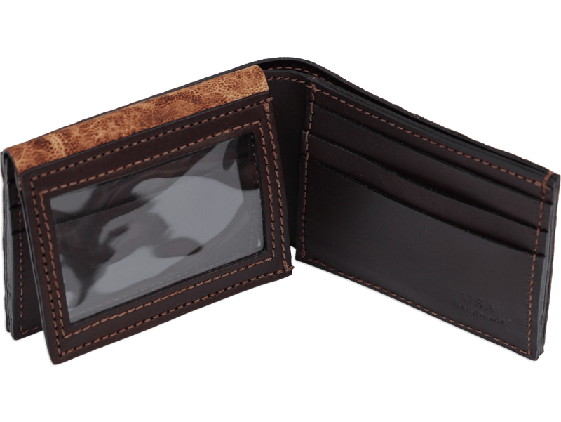 Rustic Brown Elephant Luxury Designer Exotic Bifold Wallet With Flip Up ID Window - AmishMadeBelts.com