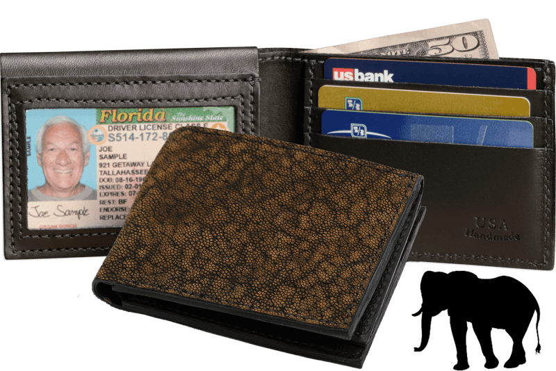 Tree Bark Elephant Luxury Designer Exotic Bifold Wallet With Flip Up ID Window - AmishMadeBelts.com