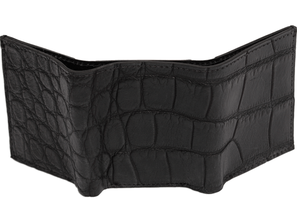 Black Alligator Luxury Designer Exotic Trifold Wallet With ID Window - AmishMadeBelts.com