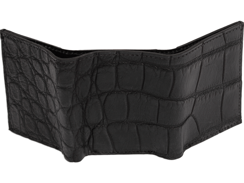 Black Alligator Luxury Designer Exotic Trifold Wallet With ID Window - AmishMadeBelts.com