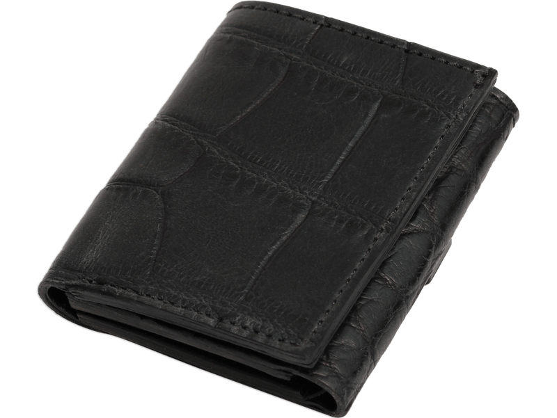 Black Alligator Luxury Designer Exotic Trifold Wallet With ID Window - AmishMadeBelts.com