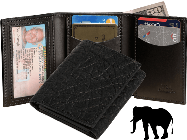 Black Elephant Luxury Designer Exotic Trifold Wallet With ID Window - AmishMadeBelts.com