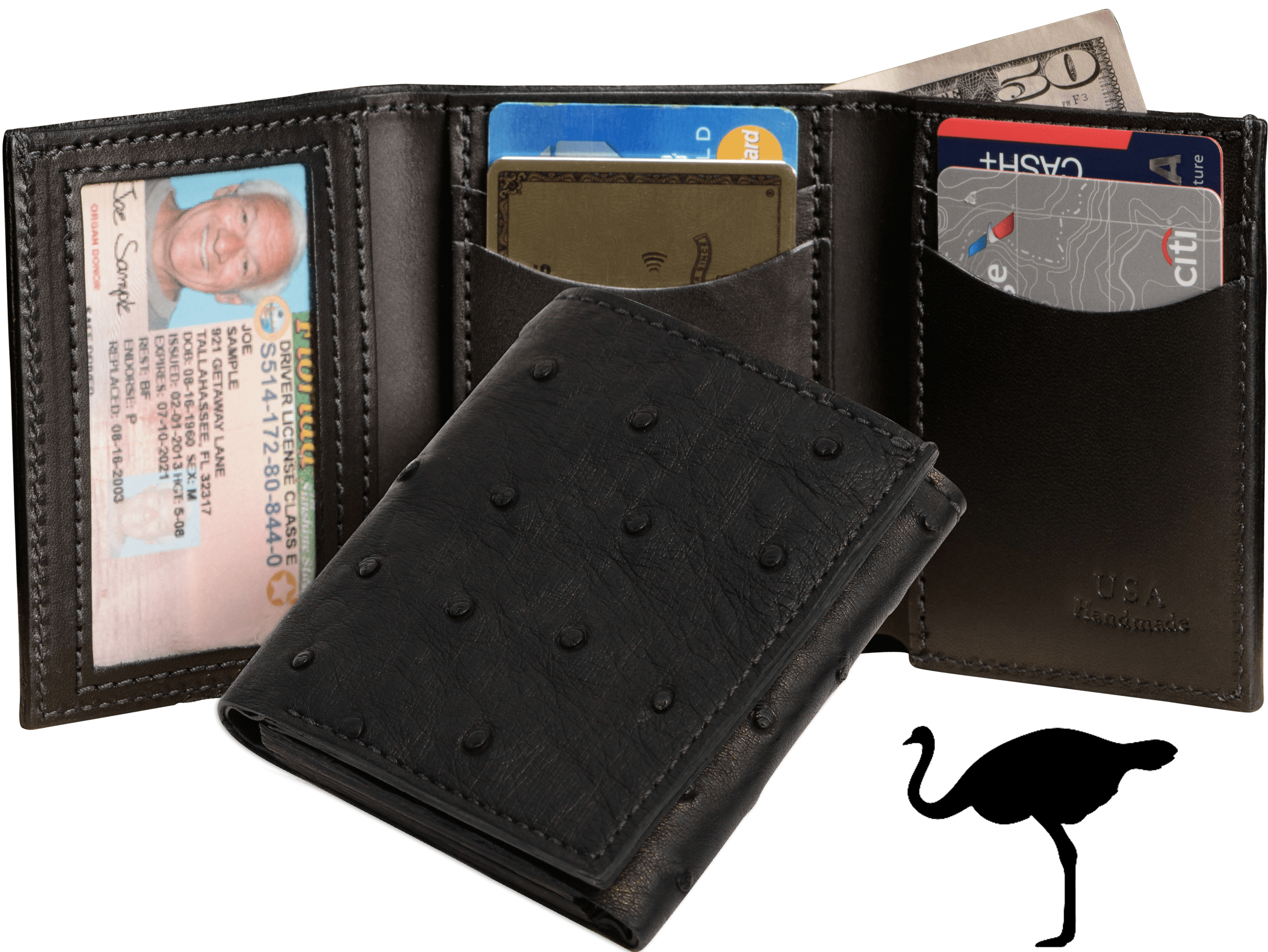 Mens Full Ostrich Quill Trifold Wallet in White