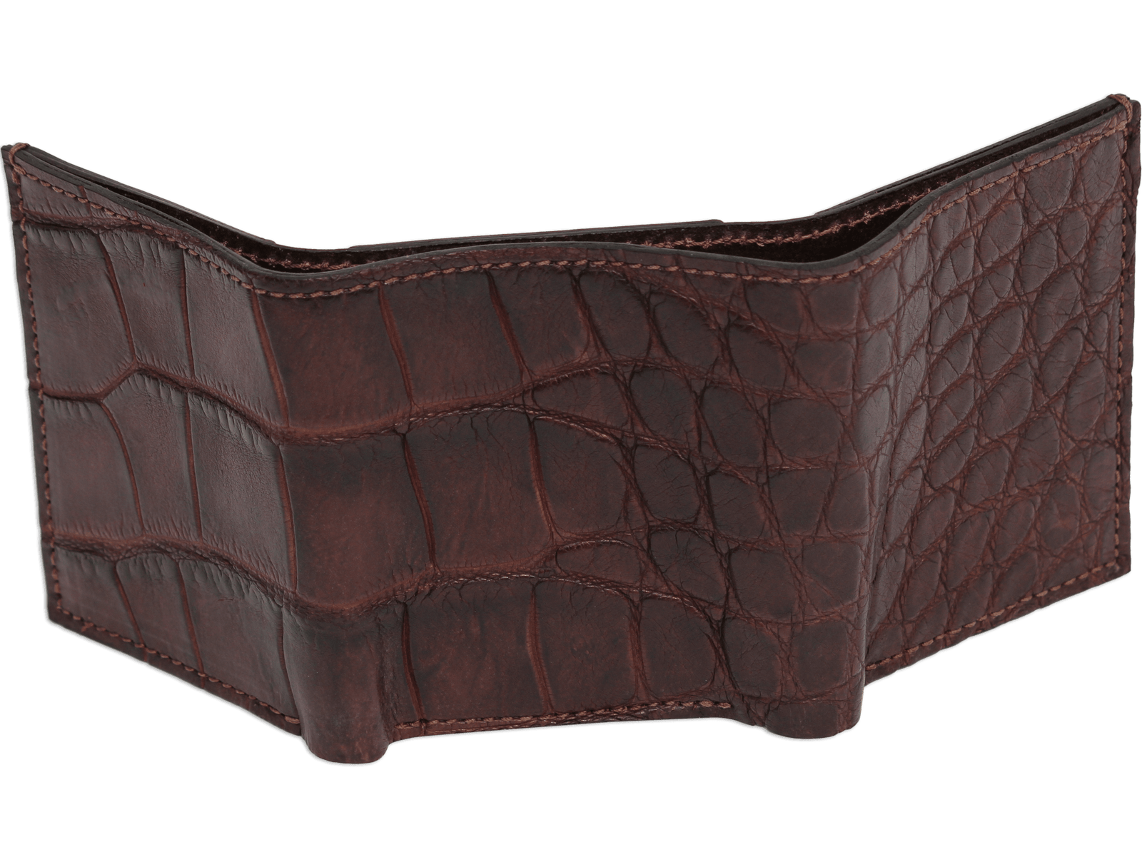 Brown Alligator Luxury Designer Exotic Trifold Wallet With ID Window