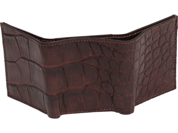 Brown Alligator Luxury Designer Exotic Trifold Wallet With ID Window - AmishMadeBelts.com