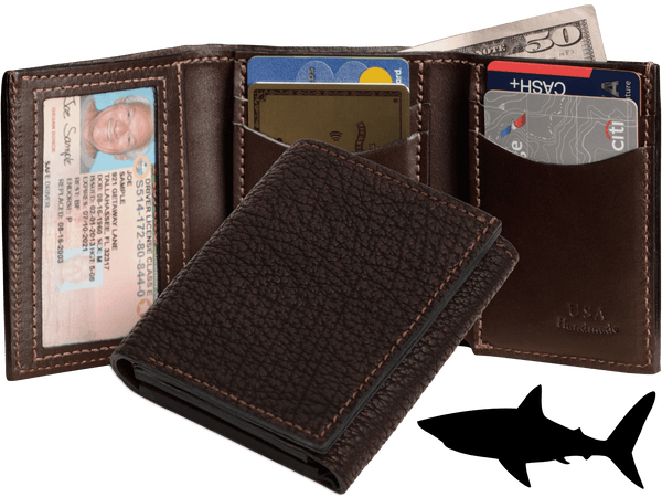 Brown Shark Luxury Designer Exotic Trifold Wallet With ID Window - AmishMadeBelts.com