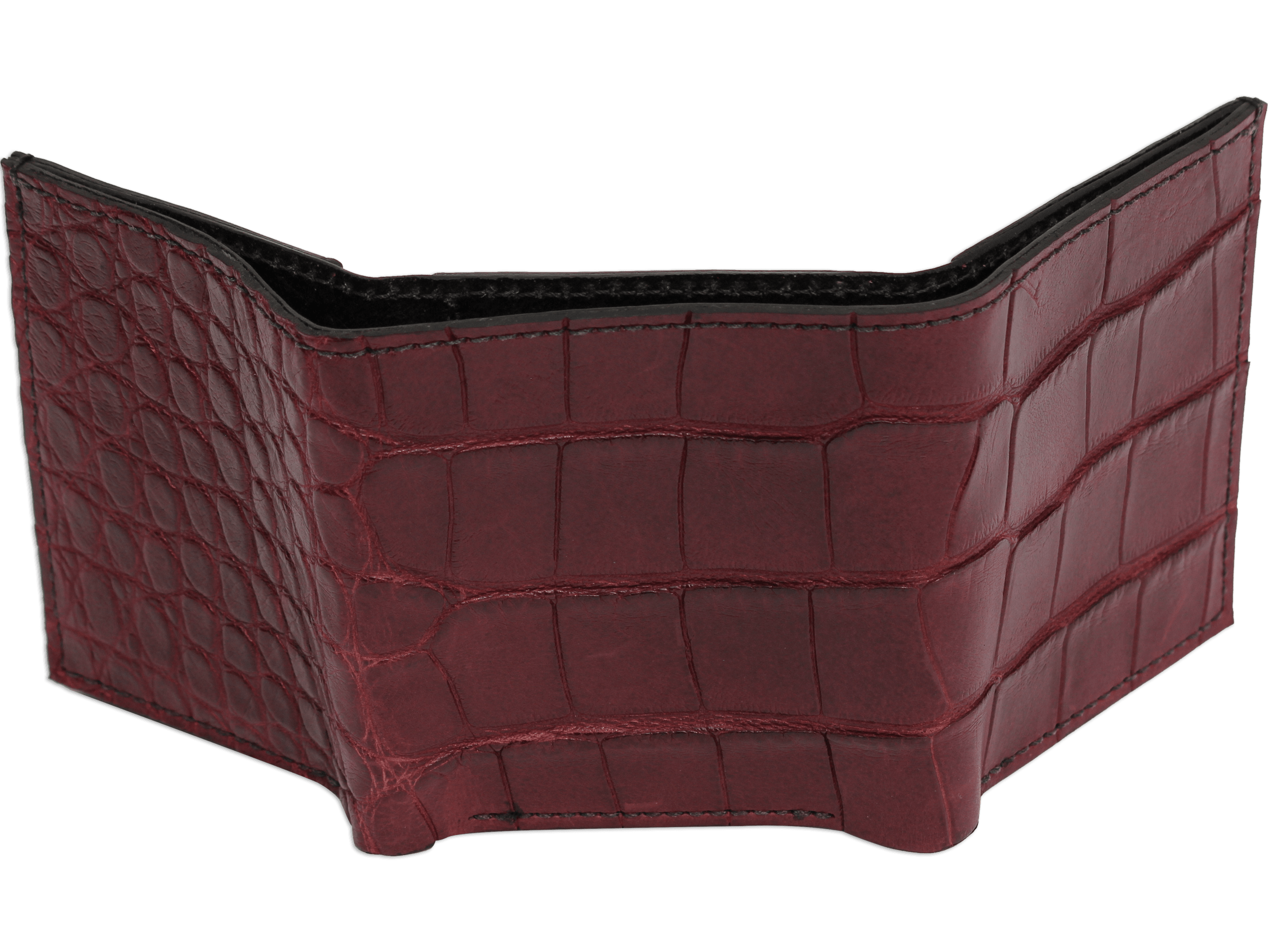 Burgundy Alligator Luxury Designer Exotic Trifold Wallet With ID Windo