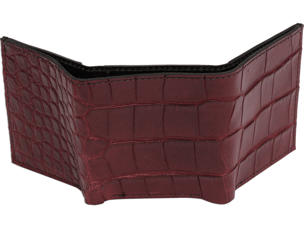 Burgundy Alligator Luxury Designer Exotic Trifold Wallet With ID Window - AmishMadeBelts.com