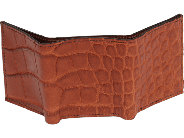 Cognac Alligator Luxury Designer Exotic Trifold Wallet With ID Window - AmishMadeBelts.com
