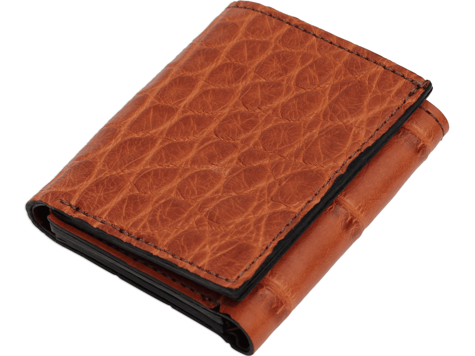 Cognac Alligator Luxury Designer Exotic Trifold Wallet With ID Window