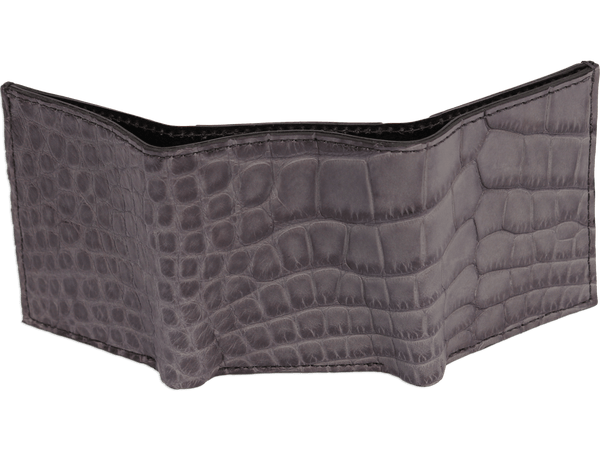 Gray Alligator Luxury Designer Exotic Trifold Wallet With ID Window - AmishMadeBelts.com