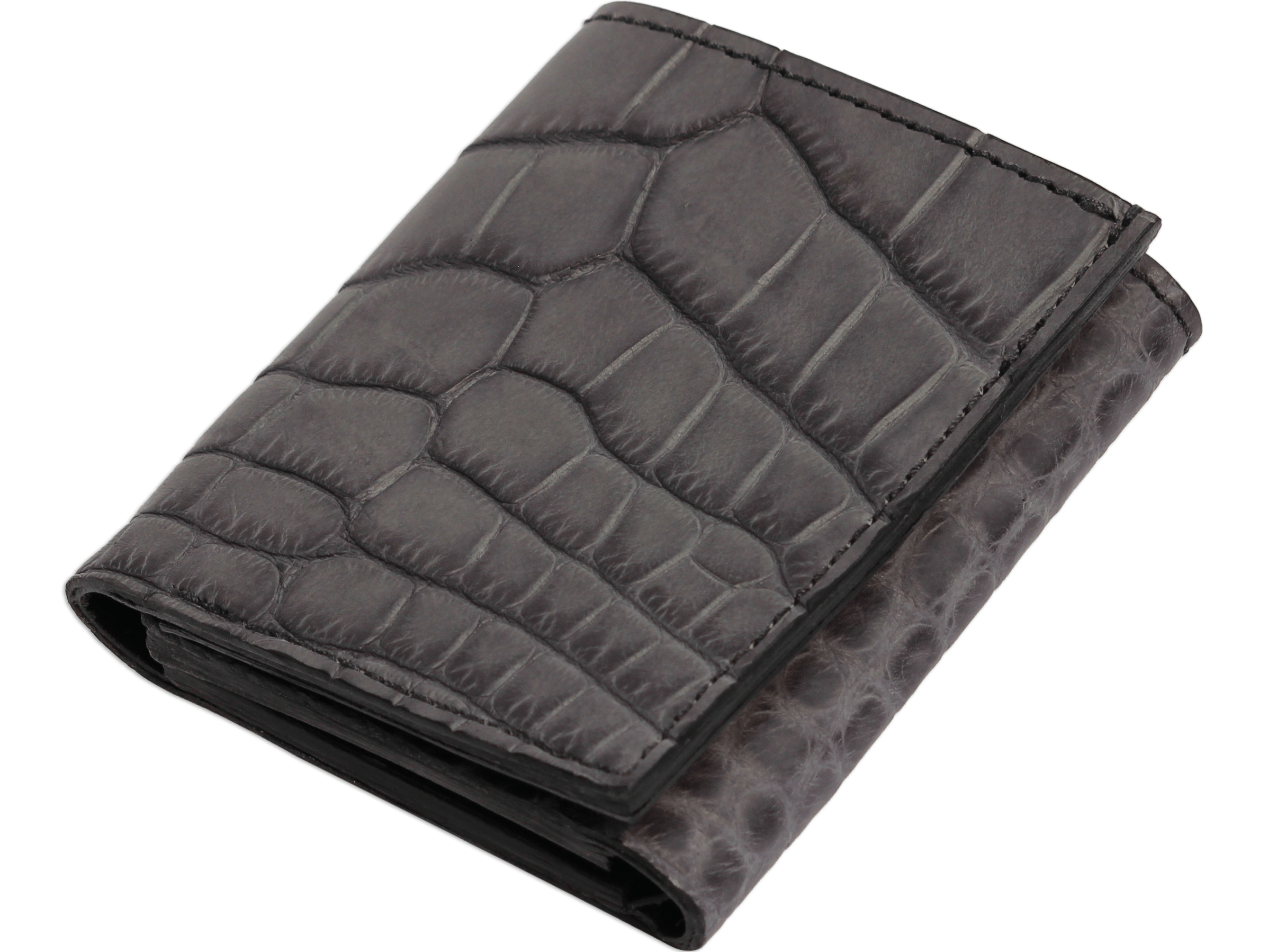Gray Alligator Luxury Designer Exotic Trifold Wallet With ID Window