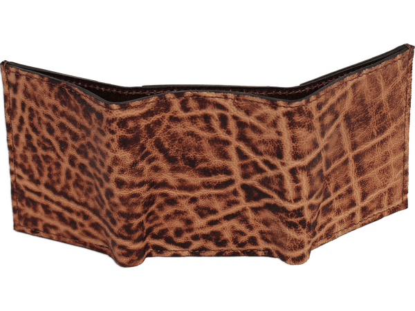 Rustic Brown Elephant Luxury Designer Exotic Trifold Wallet With ID Window - AmishMadeBelts.com