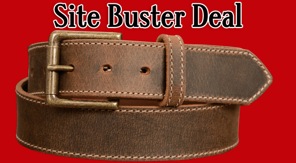 BLACK FRIDAY SITE BUSTER - The Crazy Horse: Rustic Brown Stitched Leather Belt 1.50" (Wheat Colored Thread)