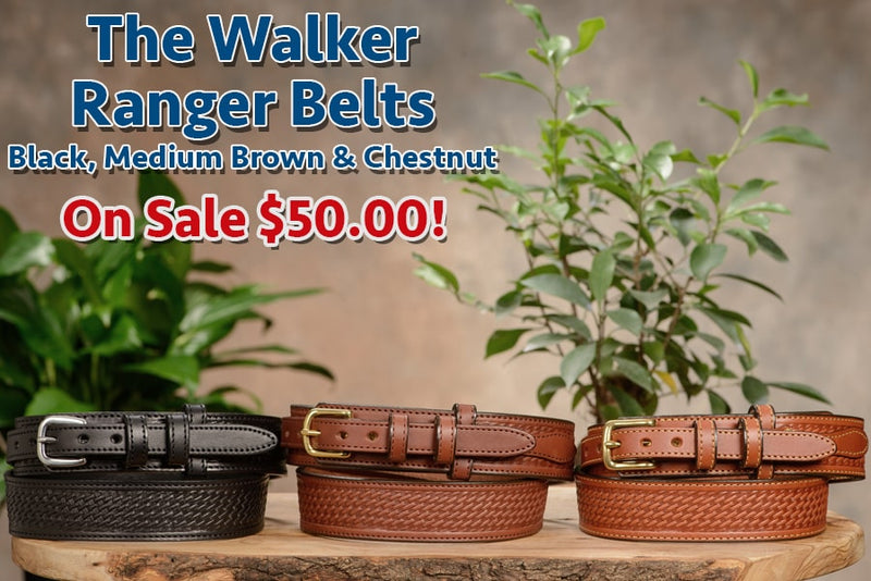 SPECIAL OFFER The Walker: Black Stitched Basket Weave Ranger 1.50" - Amish Made Belts