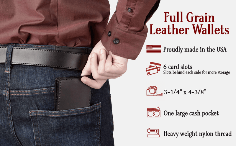 Black Premium Leather 6 Card Slot Bifold Wallet - Amish Made Belts