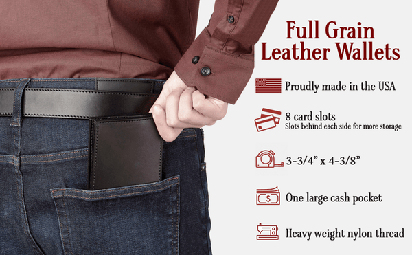 Black Premium Leather 8 Card Slot Bifold Wallet - Amish Made Belts