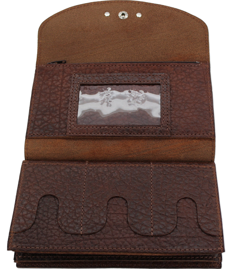 Medium Brown Bison Leather Deluxe Women's Wallet - Amish Made Belts