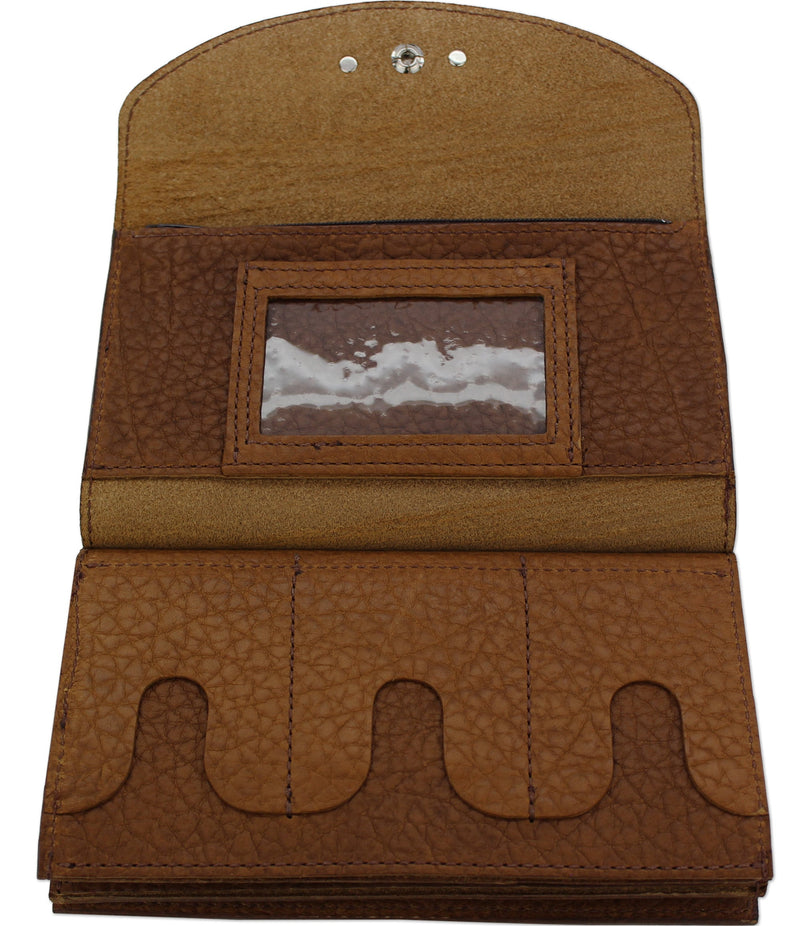 Tan Bison Leather Deluxe Women's Wallet - Amish Made Belts