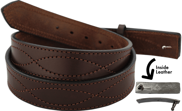 The Pit Boss: Brown Figure 8 Brown Stitched Buckle-less Ball Hook 1.50" - Amish Made Belts