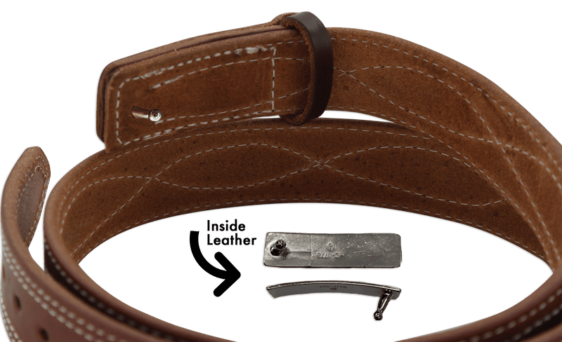 The Pit Boss: Hot Dipped Tan Figure 8 White Stitched Buckle-less Ball Hook 1.50" - Amish Made Belts
