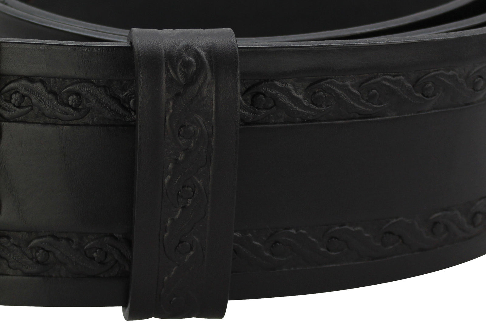 Black Santa 3.5'' Belt Keeper Loop - Oak Leaf Embossed
