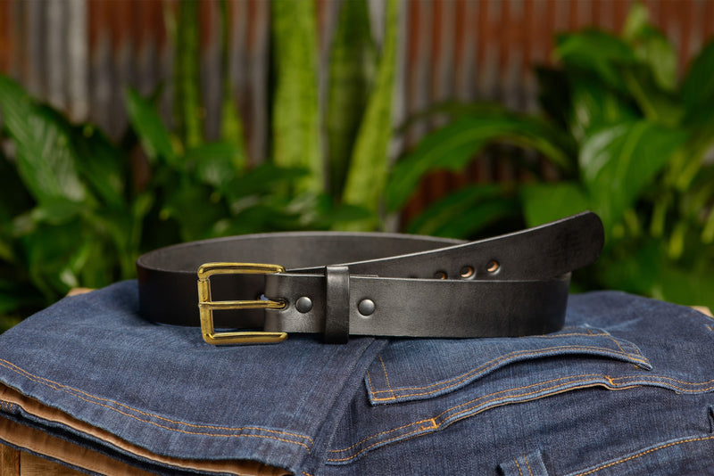 The Eastwood: Men's Black Non Stitched Leather Belt Max Thick With Brass 1.50" - Amish Made Belts