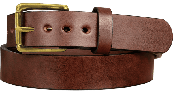 The Eastwood: Men's Brown Non Stitched Leather Belt Max Thick With Brass 1.50" - Amish Made Belts