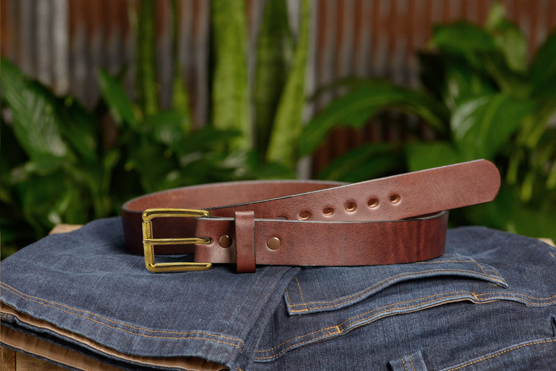 The Eastwood: Men's Brown Non Stitched Leather Belt Max Thick With Brass 1.50" - Amish Made Belts