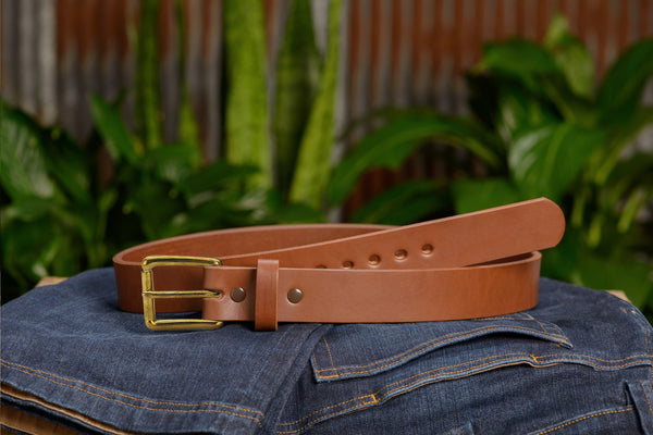 The Eastwood: Men's Caramel Tan Non Stitched Leather Belt Max Thick With Brass 1.50" - Amish Made Belts