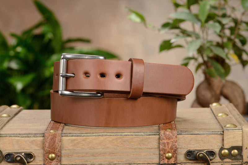 The Eastwood: Men's Caramel Tan Non Stitched Leather Belt Max Thick 1.50" - Amish Made Belts