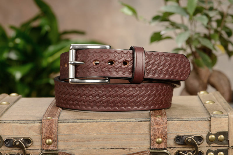 The Eastwood: Men's Brown Basket Weave Leather Belt Max Thick 1.50" - Amish Made Belts