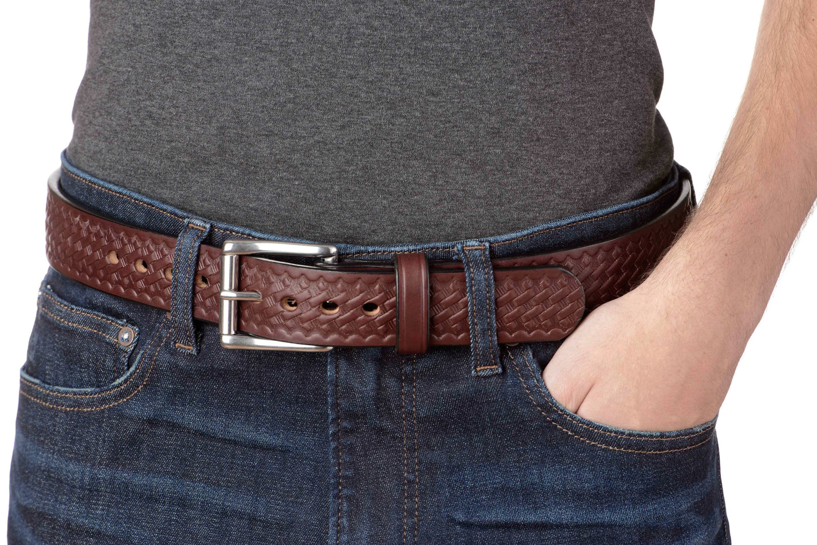 The Eastwood: Men's Brown Basket Weave Leather Belt Max