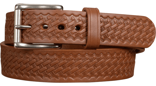 The Eastwood: Men's Caramel Tan Basket Weave Leather Belt Max Thick 1.50" - Amish Made Belts
