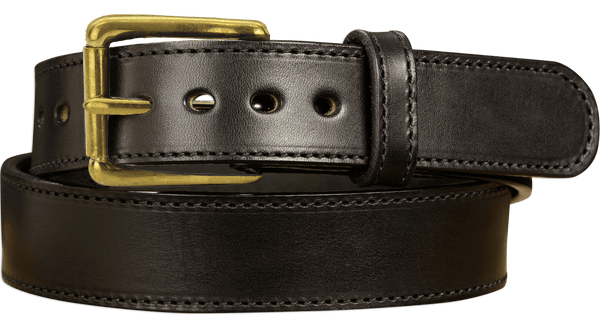 The Eastwood: Men's Black Stitched Leather Belt Max Thick With Brass 1.50" - Amish Made Belts