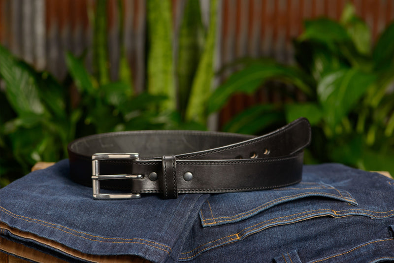 The Eastwood: Men's Black Stitched Leather Belt Max Thick 1.50" - Amish Made Belts